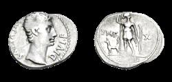 Ancient Coins - Augustus. 27 BC-AD 14. AR Denarius (20.5mm, 3.72 g, 6h). Lugdunum (Lyon) mint.