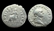 Ancient Coins - Roman Empire, Vespasian AR Denarius Jan–Jun AD 70 - Pax Seated with Olive Branch