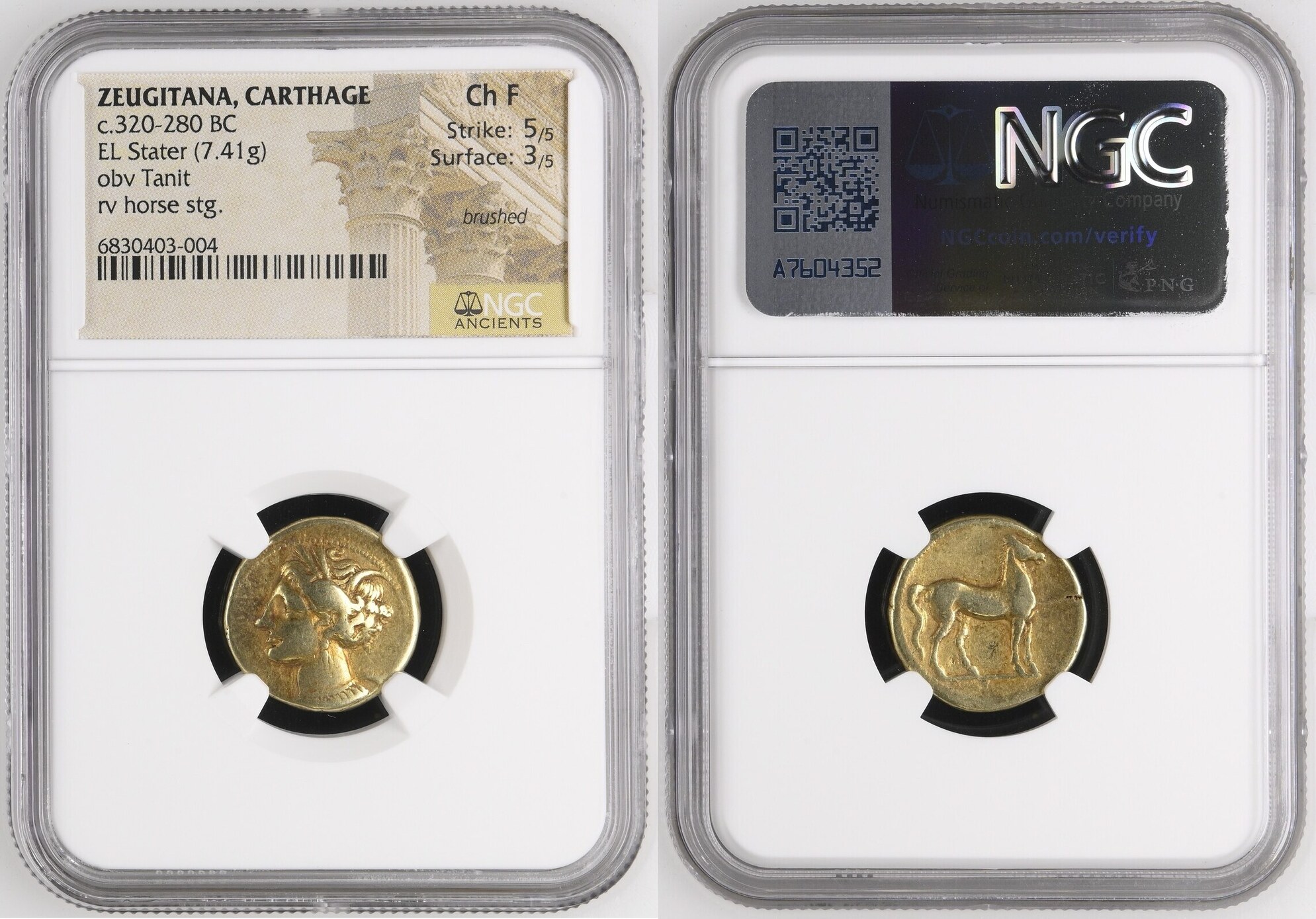 N-7 1938蒙疆銀行　五角　NGC AU Details　本物保証 ZEUGITANA. Carthage. Ca. 320-280 BC. EL stater (18mm, 7.41