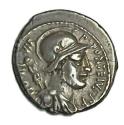 Ancient Coins - P. Fonteius P.f. Capito. 55 BC. AR Denarius (19mm, 3.78 gm). Helmeted and draped bust of Mars
