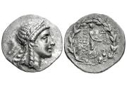 Ancient Coins - AEOLIS, Myrina. Circa 155-143 BC. AR Tetradrachm (31.5mm, 16.08 g, 12h). Stephanophoric type.