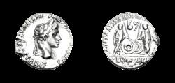 Ancient Coins - Augustus. 27 BC-AD 14. AR Denarius (17.5mm, 3.71 g, 12h). Lugdunum (Lyon) mint