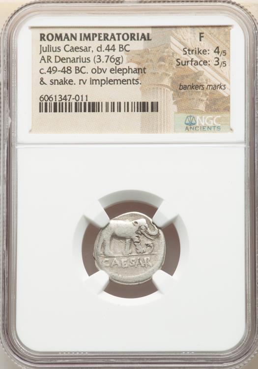 Ancient Coins - Julius Caesar, as Dictator (49-44 BC). AR denarius (17mm, 3.76 gm, 4h). NGC