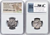 Ancient Coins - SICULO-PUNIC. Sicily. Ca. 300-289 BC. AR tetradrachm (23mm, 16.63 gm, 12h). NGC Choice VF