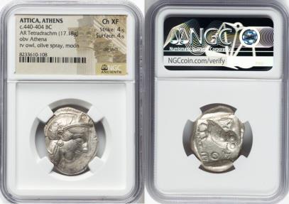 ATTICA. Athens. Ca. 440-404 BC. AR tetradrachm (27mm, 17.18 gm, 2h