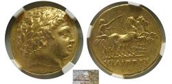 Ancient Coins - KINGDOM of MACEDON, Phillip II. AV Stater. Lifetime-early posthumous issue. Pella. NGC-AU.
