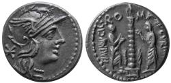 Ancient Coins - ROMAN REPUBLIC, TI. Minucius C.F. Augurinus. 134 BC. AR Denarius.
