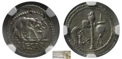 Ancient Coins - ROMAN IMPERATORIAL, Julius Caesar. died 44 BC. AR Denarius. NGC-Choice XF.