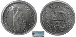 Ancient Coins - PERU, Republic. 1834. AR 8 Reales. PCGS-MS 63. Fully lustrous.