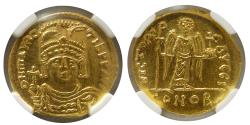 Eski Paralar - BİZANS DEVLETİ.  Maurice Tiberius.  AD.  582-602.  Altın Solidus.  NGC-MS.