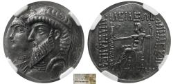 Ancient Coins - KINGDOM of ELYMAIS, Kamnasires III & Queen Anzaze. Ca 82-72 BC. AR Tetradrachm . NGC-AU.