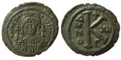 Eski Paralar - BİZANS DEVLETİ.  Justinian I. AD.  527-565.  Fol Yarım Follis.  Konstantinopolis nane, 12 yıl.