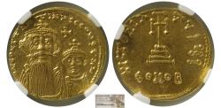 Ancient Coins - BYZANTINE EMPIRE, Constans II & Constantine IV. 654-668 AD. AV Solidus. NGC-MS.