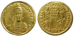 ROMAN EMPIRE; Constantius II. AD 337-361. Gold Solidus. Choice FDC. Great example for this issue!