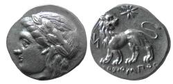 Ancient Coins - IONIA, Miletos. Circa 340-325 BC. AR Drachm. Lightly toned. Lustrous.