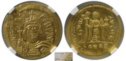 Ancient Coins - BYZANTINE EMPIRE, Phocas. 602-610 AD. AV Solidus. NGC-MS. Fully lustrous.