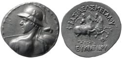 Ancient Coins - KINGS of BAKTRIA. Eukratides I. Circa 170-145 BC. AR Tetradrachm. Heroic Type.