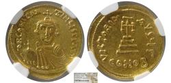 Ancient Coins - BYZANTINE EMPIRE, Constans II. 641-668 AD. AV Solidus. NGC-MS. Fully lustrous.