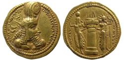 Ancient Coins - SASANIAN KINGS, Varhran I. 273-276. Gold Dinar. Three large pellets behind the head. Very rare.