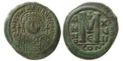 Eski Paralar - BİZANS DEVLETİ.  Justinian I. AD.  527-565.  Lis Follis.  Konstantinopolis nane, 17 yaşında.