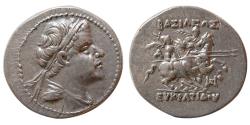 Ancient Coins - KINGS of BACTRIA. Eukratides I. ca. 171-145 BC. Silver Drachm.