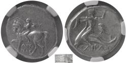 Ancient Coins - CALABRIA, Tarentum. Circa 280-240 BC. AR Didrachm. NGC-Choice XF.