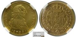 Ancient Coins - SPAIN, Charles III. 1780 M-PJ. Gold 2 Escudos. Madrid mint. NGC-AU53.