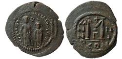 Ancient Coins - BYZANTINE EMPIRE, Heraclius and Heraclius Constantine, 610-641 AD. Æ Follis. Rare.
