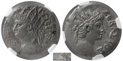Ancient Coins - EGYPT, Alexandria. Nero, with Divus Augustus. AD 54-68. BI Tetradrachm. NGC-XF.