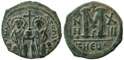 Ancient Coins - BYZANTINE EMPIRE, Justine II with Sophia. 565-578 AD. Æ Follis. Antioch as Theopolis.