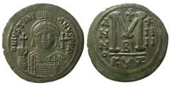 Eski Paralar - BİZANS DEVLETİ.  Justinian I. AD.  527-565.  Lis Follis.  Cyzicus nane, 14 yaşında.