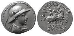Ancient Coins - KINGS of BAKTRIA, Eukratides I. Circa 171-145 BC. AR Tetradrachm.