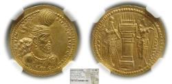 Ancient Coins - SASANIAN KINGS, Varhran (Bahram) II. AD. 276-293. Gold Dinar. NGC-Choice AU. Fantastic Style.