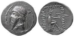 Ancient Coins - KINGS of PARTHIA, Mithradates I. 164-132 BC. AR Drachm. Hekatompylos. Lustrous. Very rare  this nice.