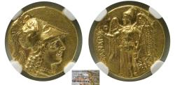 Ancient Coins - KINGS of MACEDON, Alexander III, AV Stater.  Lifetime-early Posthumous issue. NGC-AU. Very rare.