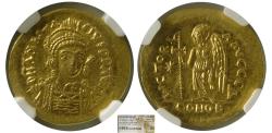 Ancient Coins - BYZANTINE EMPIRE, Anastasius I. 491-518 AD. AV Solidus. NGC-Choice AU. Fully lustrous.