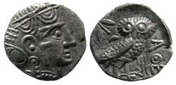 Ancient Coins - SOUTH ARABIA, Qataban. Circa 350-300 BC. Imitating Athens. AR Hemidrachm. Very rare.