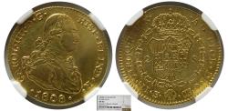 Ancient Coins - SPAIN, Charles IIII. 1808 S-CN. Gold 2 Escudos. Seville mint. NGC-AU55.