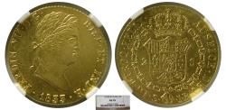 Ancient Coins - SPAIN, Ferdinand VII. 1833 S-JB. Gold 2 Escudos. Seville mint. NGC-AU55.