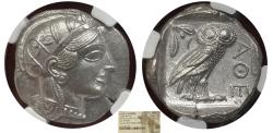 Ancient Coins - ATTICA, Athens. 440-404 BC. Silver Tetradrachm. NGC-MS. a Perfect Example for this issue.