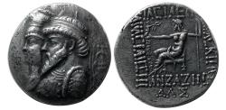 Ancient Coins - KINGS of ELYMAIS, Kamnaskires III, with Queen Anzaze. AR Tetradrachm. dated 234 SE (79/78 BC).