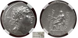 Ancient Coins - SELEUKID KINGDOM, Antiochus III. 222-187 BC. AR Tetradrachm. NGC-AU.