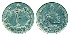 World Coins - IRAN, PAHLAVI: 1964 Large Copper-Nickle 10 Rials SH 1343