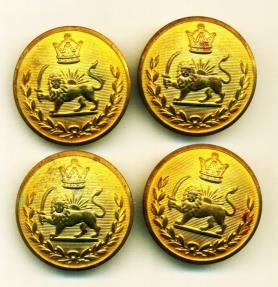 World Coins - IRAN: Pahlavi era 4 Bronze military Buttons, Lion and the Sun, High Quality SPORRONG Sweden
