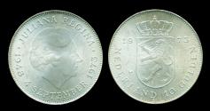 World Coins - NETHERLANDS: 1973 Large Silver 10 Gulden QUEEN JULIANA UNC.