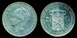 World Coins - NETHERLANDS: 1929 Large Silver 2-1/2 Gulden QUEEN WILHELMINA