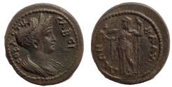 Ancient Coins - Lydia. Blaundus. Sabina, Augusta, 128-136/7. Assarion AE 20. Rare.