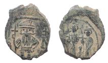 Ancient Coins - Constans II, with Constantine IV, Heraclius, and Tiberius, 641-668. Follis