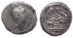 Ancient Coins - L. Livineius Regulus. 42 BC. AR Denarius, Venatones (Beast fighters) Rare.