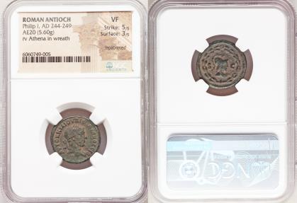 Ancient Coins - Seleucis and Pieria. Antioch. Philip I (AD 244-249). AE assarion. NGC VF 5/5. Highest rarity
